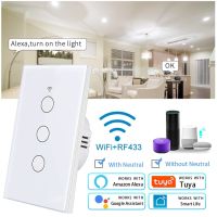 Tuya WiFi Smart Light Switch US Standard Work With Alexa Google Home Wall Touch Switch 110V 220V RF433Mhz Remote 1 2 3 4 Gang Electrical Circuitry  Pa