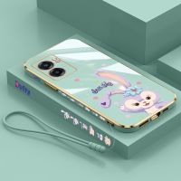 OPPO A77 A57 5G หรูหราน่ารัก Stellalou ปลอกขอบสแควร์ชุบกลับ TPU Soft Case พร้อม Lanyard Cover