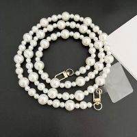 Pearl Crossbody Phone Lanyard Chain Korean Fashion White Pearl Strap Universal Anti-lost Sling Cell Phone Clear Pad Removal Hook