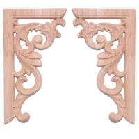 2pcs left+right(each 1pcs) Vintage Wooden Carved Corner Onlay Furniture Wall Decor Unpainted Frame Applique