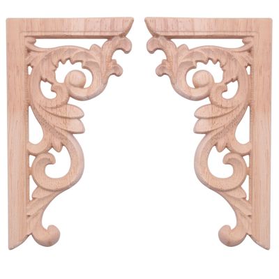2pcs left+right(each 1pcs) Vintage Wooden Carved Corner Onlay Furniture Wall Decor Unpainted Frame Applique