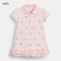 เสื้อผ้าเด็ก ชุดเดรสเด็ก แบรนด์ Little maven เดรสชมพู ลายรุ้ง ผ้านิ่มมาก cotton 100%