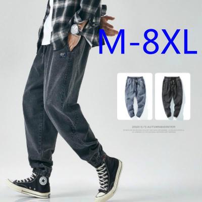 กางเกงยีนส์ลำลองผู้ชายขนาดบวก M-8XL กางเกงยีนส์กางเกงยีนส์ยาวเกาหลี กางเกงยีนส์ขนาดใหญ่