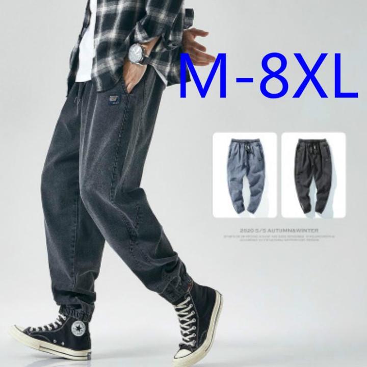 กางเกงยีนส์ลำลองผู้ชายขนาดบวก-m-8xl-กางเกงยีนส์กางเกงยีนส์ยาวเกาหลี-กางเกงยีนส์ขนาดใหญ่