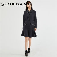 GIORDANO Women Dresses Contrast Color Edge Collar Dresses Exquisite Buttons Elegant Fashion Casual Fishtail Dresses 18463009