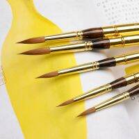 Travel Mini Pen Pure Kolinsky Hair Artist Watercolor Acrylic Oil Painting Brush Tool Gold Cap Round Sable 103R MU HE ART