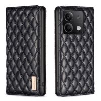 【 5AceShop 】 For Xiaomi Redmi Note 13 Diamond Lattice Magnetic Leather Flip Phone Case