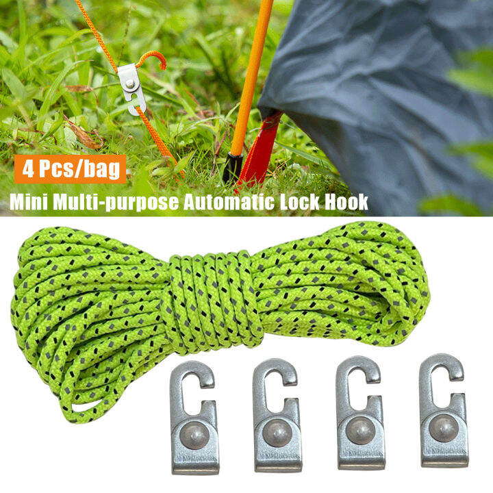4 Pcsbag Automatic Lock Hook Mini Multipurpose No Knot Hook Camping