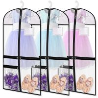 Clear PVC Dance Costume Bags Hanging Garment Bags for Dance Competitions with 3 Clear Zipper Pockets for Suits Dress Dust Cover Wardrobe Organisers