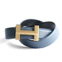 Top Luxury Designer Brand Brass H Buckle Belt Men High Quality Women Genuine Real Leather Dress Strap for Jeans Waistband Grey