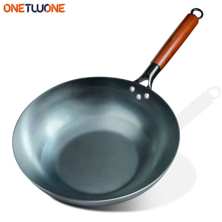 Flat Bottom Wok Pan 13.5" Woks and Stir Fry Pans Blue iron Cookware