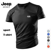 JEEP SPIRIT ยืดกีฬาของผู้ชายเสื้อโอเวอร์ไซส์เสื้อยืดแขนสั้นแห้งเร็วลำลองสีพื้น