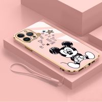 เคสโทรศัพท์ OPPO A57 4G 2022 A74 4G A95 4G A52 A92 A96 A72 A16K A55โปร F9การ์ตูนแฟชั่นน่ารัก F11เหลี่ยมขอบตรงมิกกี้สายคล้องแบบมีเคสนิ่มกันกระแทกฝาหลัง