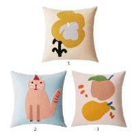 Minimalist Woven Tufted Throw Pillow Case Boho Cute Multicolor Cartoon Flower Cat Fruit Pattern Decorative Square Cushion