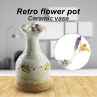 Hand-painted Green leaf retro flowerpot ceramic vase vase simple creative stoneware green creative meat culture decoration home decorations