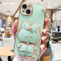 เคสโทรศัพท์ชุบด้วยไฟฟ้าสุดหรูสำหรับ OPPO F1S F5 F7 F11 F11 Pro ตัวยึดกระจกแต่งหน้าลายกระต่ายผีเสื้อน่ารักแฟชั่นกรอบซิลิโคนนิ่ม + เชือกยาว