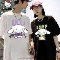 เสื้อยืดคอกลมSANRIO Cinnamoroll เสื้อยืดฤดูร้อนผ้าฝ้ายแขนสั้น Tees Y2k น่ารักเป็นคู่เสื้อผ้าผู้หญิงผู้ชายแฟชั่นเสื้อยืดขนาดใหญ่ S-5XL