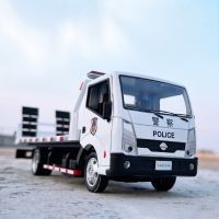 1:32 Nissan VAN Type Police Alloy Car Trailer Model Simulation Metal Car Transporter Wrecker Truck Sound and Light Toy Truck
