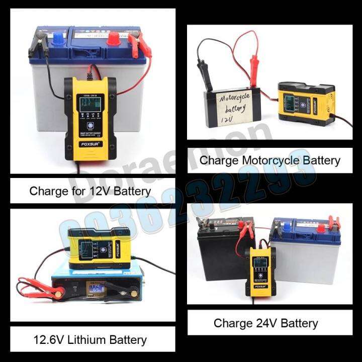 foxsur-12v-24v-12v6a-24v3a-เครื่องชาร์จเเบตเตอรรี่12v-24v-ฟืนฟูเเบต-เต็มเเล้วตัด-หน้าจอดิจิตอลจอแสดงผล-lcd-แบตเตอรี่-สำหรับ-auto-moto