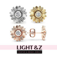 LIGHT &amp; Z ต่างหูสไตล์เกาหลีสำหรับผู้หญิงชุบทอง 18k ดอกทานตะวันสตั๊ดต่างหูเครื่องประดับ