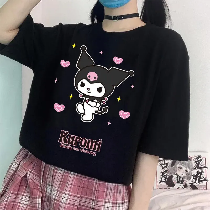 Compre Harajuku Sweet Heart Print Y2k Mulheres T-shirt Anime Carta Kawaii  Tops verão Mangas Curtas Ins Tees Estética Roupa Feminina