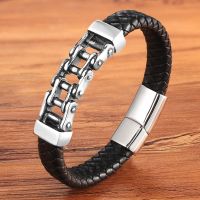 2023 NEW XQNI Unique Punk Design Special Pattern Bicycle Chain Stainless Steel Accessories Men Leather Bracelet Multi-color Birthday Gift