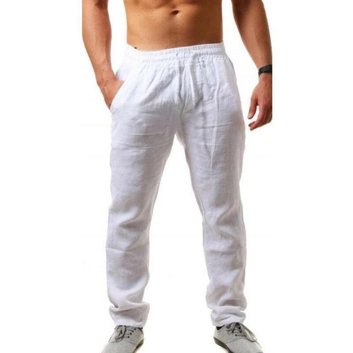 Men's Cotton Linen Pants Male Autumn Breathable Solid Color Linen