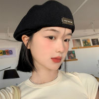 Metal Label Beret Womens Spring And Summer Breathable Face Slimming Reverse Wear Advance Hats Japanese Style Big Head Circumference Black Hat Fashion