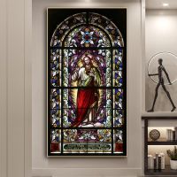 2023♈ Canvas Painting Stained Glass Windows of The Sacred Heart of Jesus Poster Wall Art Print Christian Wall Picture Cuadros Decor