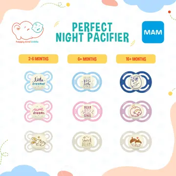 MAM Perfect Night Baby Pacifier (6+ Mths)Single Ivory/Pink/Blue