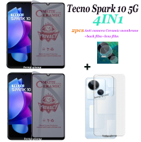 4IN1-For Tecno Spark 10 Pro 10C 10 4G 8C 8P 2ชิ้นฟิล์มป้องกันป้องกันการแอบดูเซรามิก + ฟิล์มด้านหลัง + ฟิล์มเลนส์