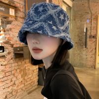 Autumn and winter womens new raw edge star denim fisherman hat with large head circumference niche design fashionable mens basin