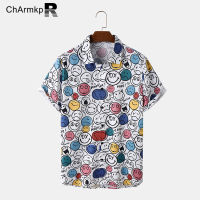 Medussa ChArmkpR เสื้อแขนสั้นผู้ชายการ์ตูนพิมพ์ลายหน้ายิ้ม