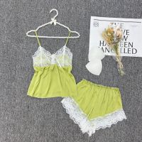 【JH】2PCS Women Summer Pajamas Sets Sexy Rayon Nightgown Lace Trim Shorts Sleepwear Suit Lingerie Lounge Home Pyjamas Clothing M-XL