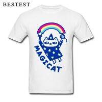 Magic Cat T-shirt Men Rainbow Print Tshirt 2019 New Cotton Fabric Clothes Woman Cute Harajuku Cartoon Tops Tees Idea Gift