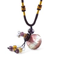 Fashion Flat Round Baroque Lampwork Bottle Necklace Murano Glass Perfume Pendant