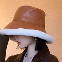 2020 Autumn Winter Bucket Hats Women PU leather Panama Hat Thick Warm Plush Fisherman Cap For Girl crimping Basin Hat kapelusz