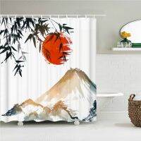 Japanese-style 3D Mount Fuji and Flower Print Shower Curtain With Hook Natural Landscape Home Decoration Bathroom Curtains