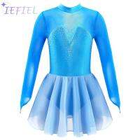 Ballerina บัลเล่ต์ยิมนาสติกออกกำลังกาย Tulle Tutu ชุดเด็กสาว Hollow Back Sparkly Rhinestone ตาข่าย Splice สเก็ต Leotard