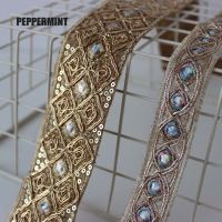 1Yard The Glory Golden Trim Embroidered Webbing DIY Handmade Sequins Sewing Ribbons Clothing Decorative Lace Trim Fabric  Material