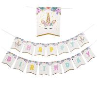 Birthday Themed Party Unicorn Letter Bunting Banner Flashing Pink Gilded Letters Happy Birthday  Pulling Flag Party Background Banners Streamers Confe