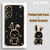 ROAZIC เคส Electroplated สำหรับ OPPO A38 A18 4G พับรูปกระต่ายน่ารักพับได้ปลอกกันกระแทกขาตั้งฝาหลัง TPU