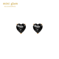 Miniglam Sweetheart Crystal Stud Earrings (Black Edition) ต่างหูคริสตัลรูปหัวใจสีดำ