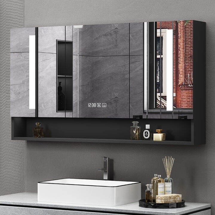 Smart bathroom mirror wallmounted waterproof solid wood