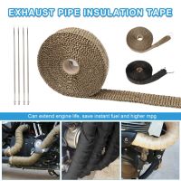 Exhaust Heat Wrap Thermal Tape Fiberglass Heat Wrap Manifold Insulation Roll Resistant with Stainless Ties 5M*2.5cm Adhesives Tape