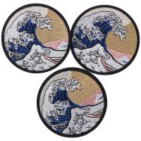 TEEQDFA 3pcs รีดบน แพทช์ญี่ปุ่น เดอะเกรทเวฟออฟ 9ซม. ค่ะ แพทช์ The Great WAVE OFF เย็บบนป้าย โพลีเอสเตอร์ งานปัก applique งานฝีมือเสื้อผ้า DIY