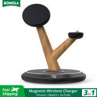 Bonola Tree nch 3 In 1 Magnetic Wireless Charger สำหรับ 15pro 1213 15W Fast Wireless Charging สำหรับ 7