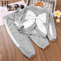 HE Hello Enjoy Toddler Girl Outfits Kids Big Bow Long-Sleeve Casual Sweatshirt Sports Casual Suit 2 Pcs Set for Girls Clothes