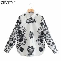 Zevity 2021 Women Vintage Position Black Flower Print Smock Blouse Female Breasted Casual Shirts Chic Kimono Blusas Tops LS9543