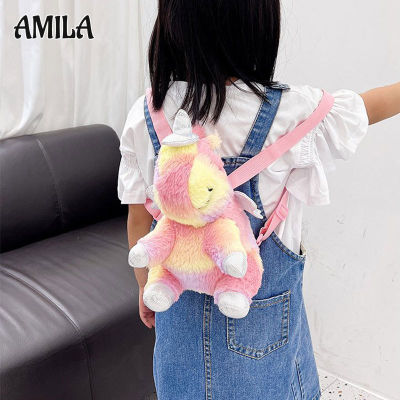 AMILA กระเป๋าเด็กน่ารักยูนิคอร์นสีสันสดใสไล่ระดับสีกระเป๋าเป้สะพายหลังเจ้าหญิงตุ๊กตาตุ๊กตาน่ารักสุดๆ